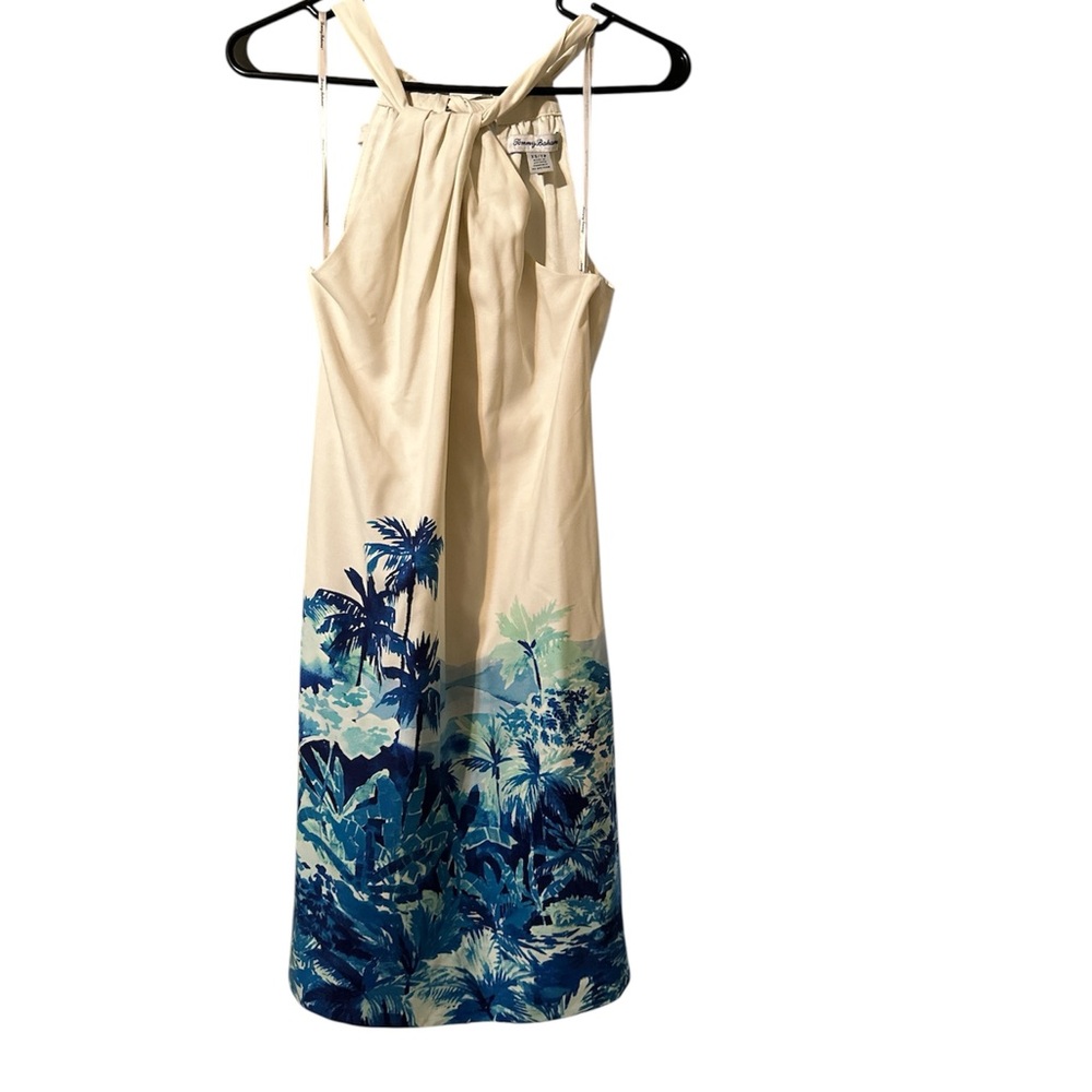 Tommy Bahama Cream and Blue Halter Dress Never Worn. 100% Silk